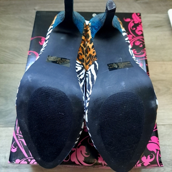 Qupid | teal / black snake fabric ~ animal print block color High heel - Picture 8 of 9